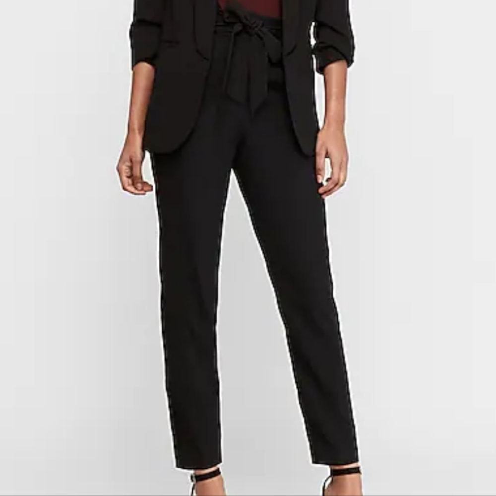 Express high waisted paper bag belted pant black size 6
